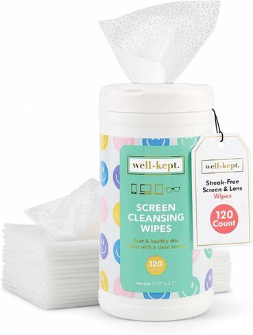 Well-Kept Tech & Lens Wipes - Eyeglass, Screen & Phone Cleaning, Multi-Surface, Lint-Free, Pre Moistened, Streak-Free & Non Scratching - NEW Size - Spring Break Canister, (120 Count) in Saudi Arabia