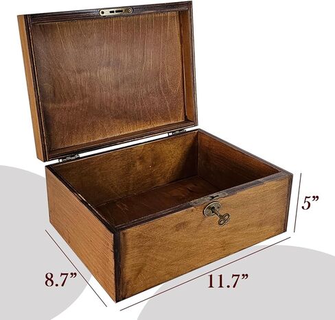 Large Wooden Box with Lock and Key, Vintage Memento Box for Men and Women, Rustic Brown Decorative & Lockable Memory Keepsake Box with Hinged Lid, Secret Lock Box, Keepsake Chest (Brown) in Saudi Arabia
