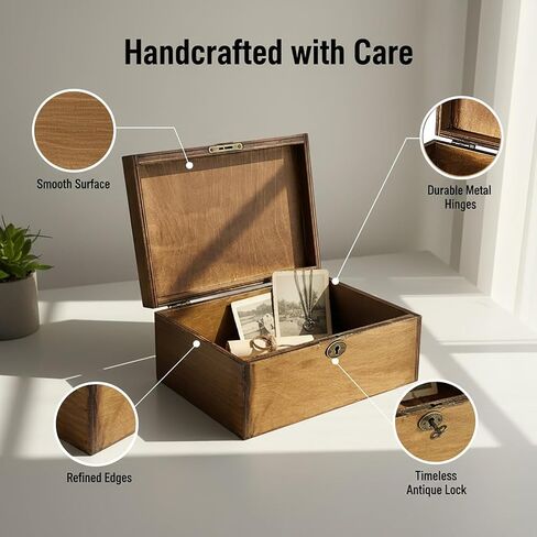 Large Wooden Box with Lock and Key, Vintage Memento Box for Men and Women, Rustic Brown Decorative & Lockable Memory Keepsake Box with Hinged Lid, Secret Lock Box, Keepsake Chest (Brown) in Saudi Arabia