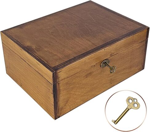 Large Wooden Box with Lock and Key, Vintage Memento Box for Men and Women, Rustic Brown Decorative & Lockable Memory Keepsake Box with Hinged Lid, Secret Lock Box, Keepsake Chest (Brown) in Saudi Arabia