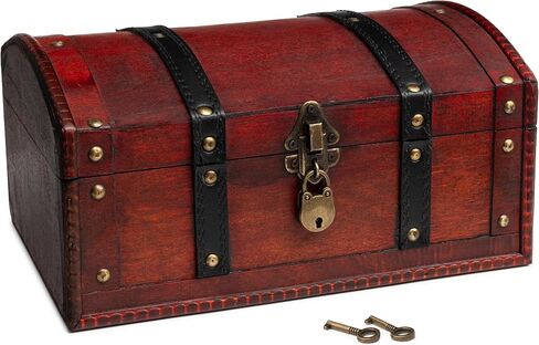 Happenings Wooden Treasure Chest Box – Red Lockable Vintage Decorative Chest for Storage, Keepsakes, Jewelry, Trinkets– Pirates Wooden Chest Decor (11.8x8x6) in Saudi Arabia