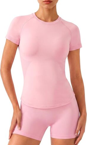 Ieumaz Workout Sets for Women 2 Piece Crew Neck Workout Top Tummy Control Scrunch Butt Lifting Gym Shorts Outfit in Kuwait