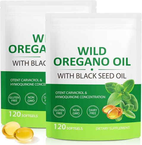6000mg Oil of Oregano with Black Seed Oil, 2Pack Oregano Oil Capsules Organic with 165mg Carvacrol, Immune Support Softgels – Natural, Non-GMO, Gluten-Free Oil of Oregano Supplement – 240 Capsules in Saudi Arabia