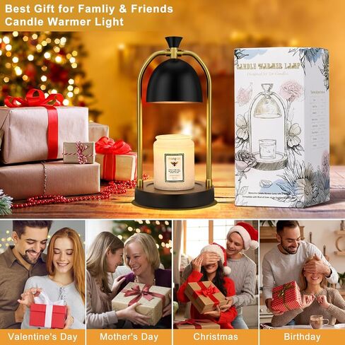 Hong-in Candle Warmer Lamp with Timer & Dimmable, Cozy Birthday Gift for Women Mom, Modern Home Decor House Warming Gifts Wax Melt Warmer for Jar Candles with 2 Bulbs (Black) in Saudi Arabia