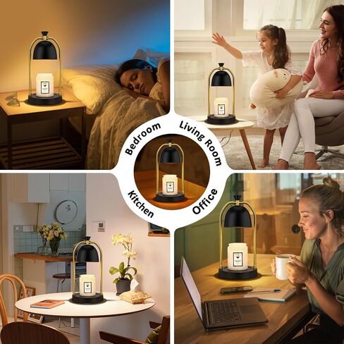 Hong-in Candle Warmer Lamp with Timer & Dimmable, Cozy Birthday Gift for Women Mom, Modern Home Decor House Warming Gifts Wax Melt Warmer for Jar Candles with 2 Bulbs (Black) in Saudi Arabia