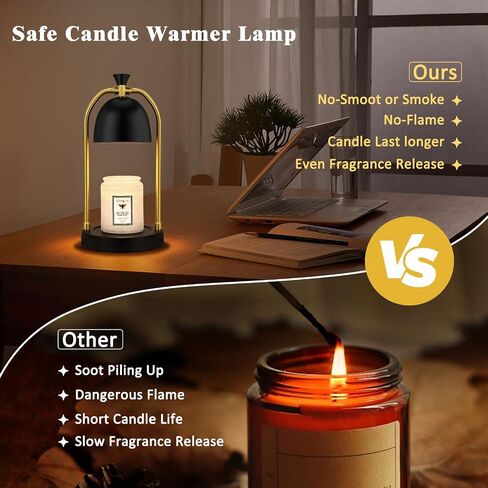 Hong-in Candle Warmer Lamp with Timer & Dimmable, Cozy Birthday Gift for Women Mom, Modern Home Decor House Warming Gifts Wax Melt Warmer for Jar Candles with 2 Bulbs (Black) in Saudi Arabia