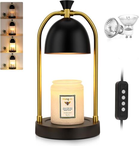 Hong-in Candle Warmer Lamp with Timer & Dimmable, Cozy Birthday Gift for Women Mom, Modern Home Decor House Warming Gifts Wax Melt Warmer for Jar Candles with 2 Bulbs (Black) in Saudi Arabia