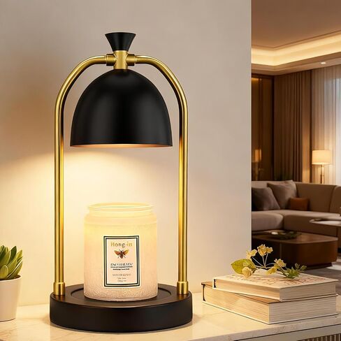 Hong-in Candle Warmer Lamp with Timer & Dimmable, Cozy Birthday Gift for Women Mom, Modern Home Decor House Warming Gifts Wax Melt Warmer for Jar Candles with 2 Bulbs (Black) in Saudi Arabia