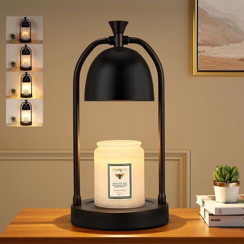 Hong-in Candle Warmer Lamp with Timer & Dimmable, Cozy Birthday Gift for Women Mom, Modern Home Decor House Warming Gifts Wax Melt Warmer for Jar Candles with 2 Bulbs (Black) in Saudi Arabia