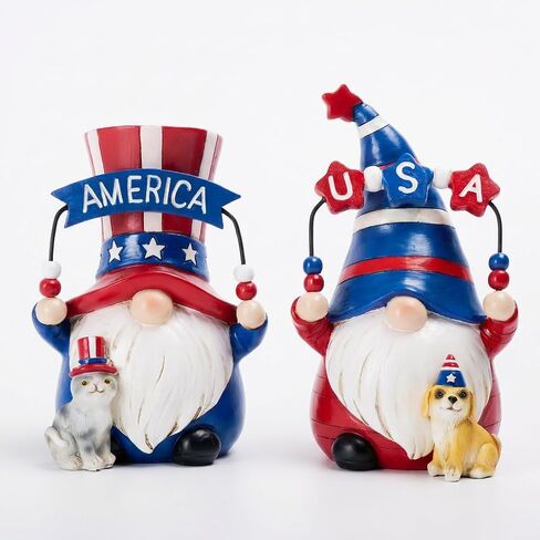 Valery Madelyn 4th of July Decorations Memorial Day Gnomes for Home Decor, 2Pcs USA 250th Anniversary Patriotic Gnomes with Pets, Fourth of July Gnomes Figurine for Americana Independence Day 5.5" in Kuwait
