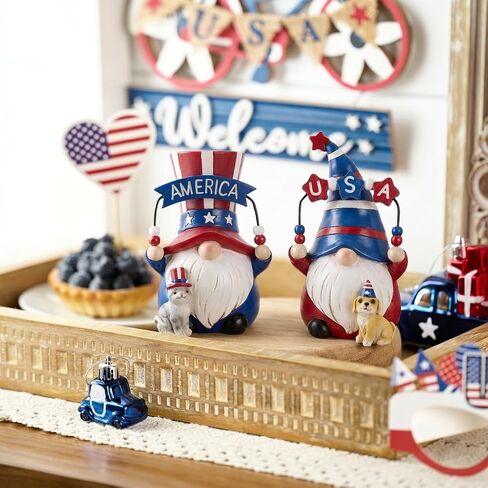 Valery Madelyn 4th of July Decorations Memorial Day Gnomes for Home Decor, 2Pcs USA 250th Anniversary Patriotic Gnomes with Pets, Fourth of July Gnomes Figurine for Americana Independence Day 5.5" in Kuwait