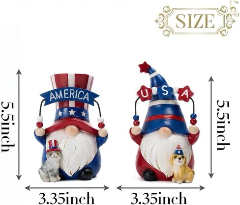 Valery Madelyn 4th of July Decorations Memorial Day Gnomes for Home Decor, 2Pcs USA 250th Anniversary Patriotic Gnomes with Pets, Fourth of July Gnomes Figurine for Americana Independence Day 5.5" in Kuwait