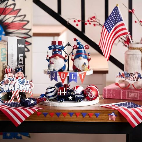 Valery Madelyn 4th of July Decorations Memorial Day Gnomes for Home Decor, 2Pcs USA 250th Anniversary Patriotic Gnomes with Pets, Fourth of July Gnomes Figurine for Americana Independence Day 5.5" in Kuwait