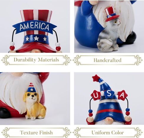 Valery Madelyn 4th of July Decorations Memorial Day Gnomes for Home Decor, 2Pcs USA 250th Anniversary Patriotic Gnomes with Pets, Fourth of July Gnomes Figurine for Americana Independence Day 5.5" in Kuwait