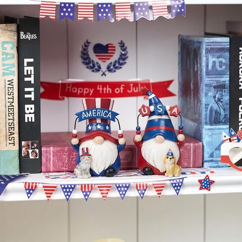 Valery Madelyn 4th of July Decorations Memorial Day Gnomes for Home Decor, 2Pcs USA 250th Anniversary Patriotic Gnomes with Pets, Fourth of July Gnomes Figurine for Americana Independence Day 5.5" in Kuwait