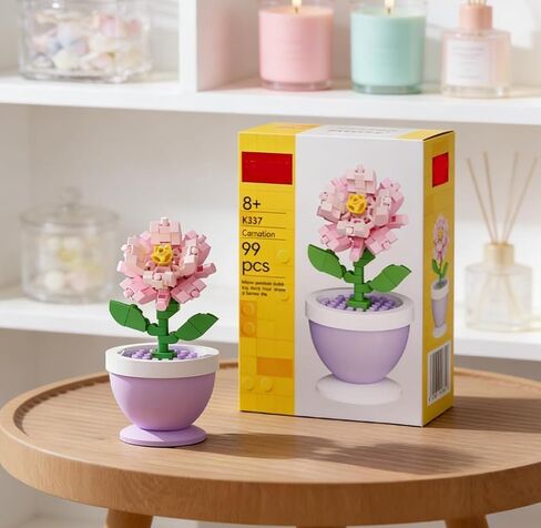 1 Piece Pink Carnations Potted Ornament, Hand-Assembled Botanical Decor, for Home Office Desk Shelf Decoration in Kuwait