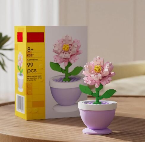 1 Piece Pink Carnations Potted Ornament, Hand-Assembled Botanical Decor, for Home Office Desk Shelf Decoration in Kuwait