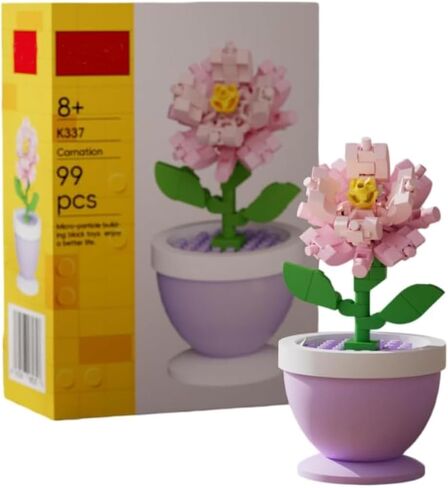 1 Piece Pink Carnations Potted Ornament, Hand-Assembled Botanical Decor, for Home Office Desk Shelf Decoration in Kuwait