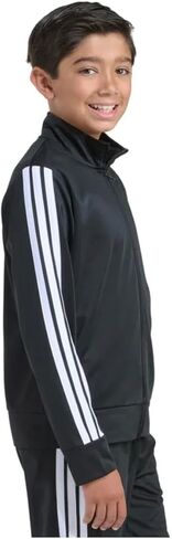 سترة رياضية تريكو 3 خطوط بسحاب كامل للأولاد من adidas (الولايات المتحدة، ألفا، صغير، عادي، أسود) in Kuwait
