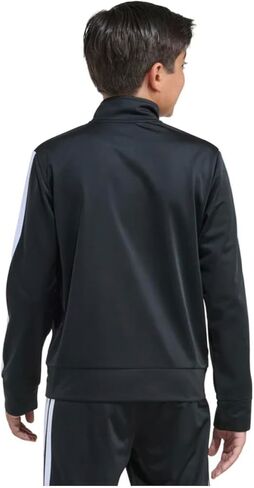 سترة رياضية تريكو 3 خطوط بسحاب كامل للأولاد من adidas (الولايات المتحدة، ألفا، صغير، عادي، أسود) in Kuwait