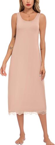 Lovasy Full Slip for Women Under Dress Wide Straps Long Slips Dresses Lace Sleeveless Tank Nightgown Sleepwear S-3XL in Kuwait