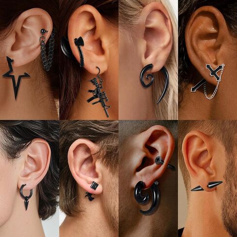 gisgfim 22 Pcs Punk Goth Grunge Jewelry Set for Men Women Leather Bracelets Stainless Steel Y2K Black Piercing Dangle Earrings Bulk Vintage Cool Emo Jewelry Sets Party Costume Accessories Gifts in Saudi Arabia
