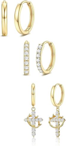 Hypoallergenic Cross Pendant Earrings Set, Trendy Gold Jewelry, Men Women, Non Tarnish, Sets for Multiple Piercing Daily, Suitable for Wear Earrings Gift in Saudi Arabia