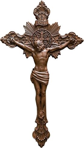 BGCOPPER Saint Benedict Crucifix Wall Cross, Wooden Jesus Cross for Wall, Catholic Crucifix for Wall, St Benedict Cross Wall Decor for Home Easter (10 Inch) in Kuwait