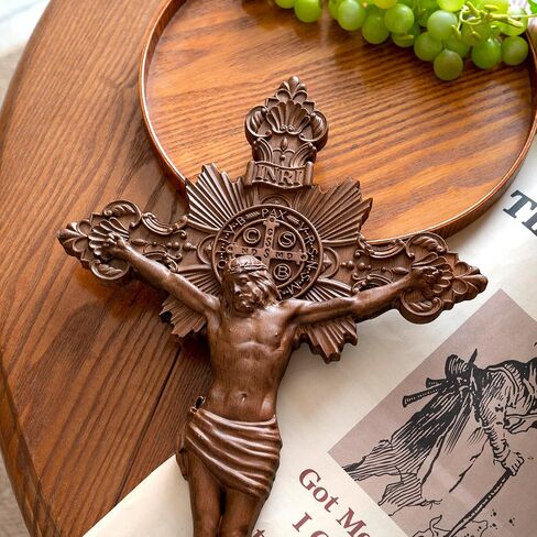 BGCOPPER Saint Benedict Crucifix Wall Cross, Wooden Jesus Cross for Wall, Catholic Crucifix for Wall, St Benedict Cross Wall Decor for Home Easter (10 Inch) in Kuwait