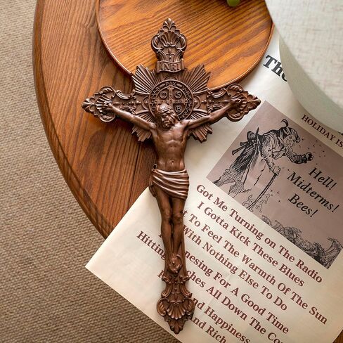 BGCOPPER Saint Benedict Crucifix Wall Cross, Wooden Jesus Cross for Wall, Catholic Crucifix for Wall, St Benedict Cross Wall Decor for Home Easter (10 Inch) in Kuwait