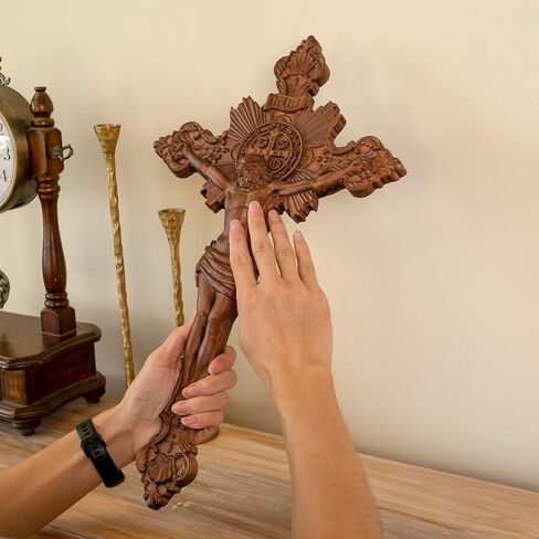 BGCOPPER Saint Benedict Crucifix Wall Cross, Wooden Jesus Cross for Wall, Catholic Crucifix for Wall, St Benedict Cross Wall Decor for Home Easter (10 Inch) in Kuwait