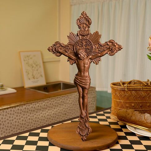 BGCOPPER Saint Benedict Crucifix Wall Cross, Wooden Jesus Cross for Wall, Catholic Crucifix for Wall, St Benedict Cross Wall Decor for Home Easter (10 Inch) in Kuwait