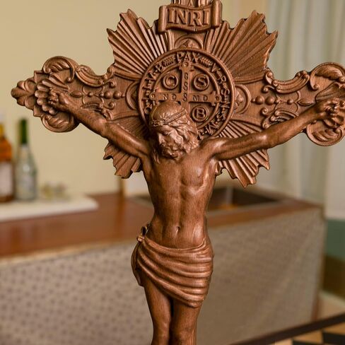 BGCOPPER Saint Benedict Crucifix Wall Cross, Wooden Jesus Cross for Wall, Catholic Crucifix for Wall, St Benedict Cross Wall Decor for Home Easter (10 Inch) in Kuwait
