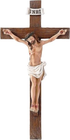 XUEMEKO Crucifix Wall Cross, 10.3" H Catholic Crucifix for Wall, Resin Jesus Cross Home Decor, Handcrafted Crucifijos Catolicos, Religious Wall Decor for Home Altar Church Gift in Kuwait