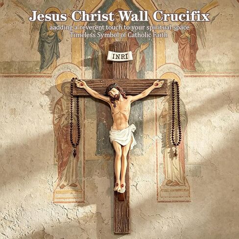 XUEMEKO Crucifix Wall Cross, 10.3" H Catholic Crucifix for Wall, Resin Jesus Cross Home Decor, Handcrafted Crucifijos Catolicos, Religious Wall Decor for Home Altar Church Gift in Kuwait