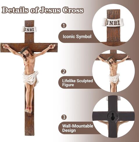 XUEMEKO Crucifix Wall Cross, 10.3" H Catholic Crucifix for Wall, Resin Jesus Cross Home Decor, Handcrafted Crucifijos Catolicos, Religious Wall Decor for Home Altar Church Gift in Kuwait