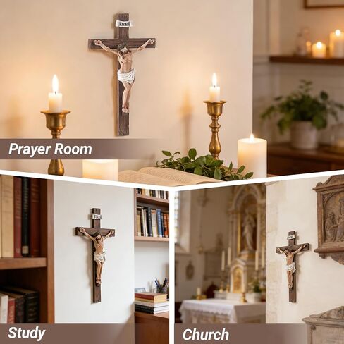 XUEMEKO Crucifix Wall Cross, 10.3" H Catholic Crucifix for Wall, Resin Jesus Cross Home Decor, Handcrafted Crucifijos Catolicos, Religious Wall Decor for Home Altar Church Gift in Kuwait