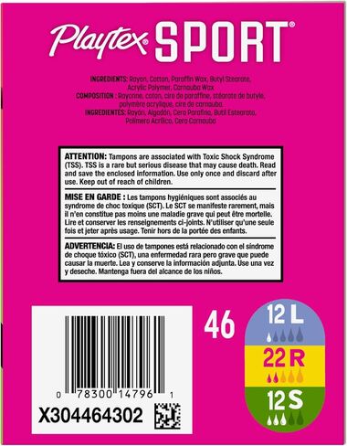 Playtex Sport Tampons Multipack, Light/Regular/Super Absorbency, 46ct in Kuwait