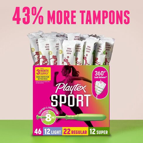 Playtex Sport Tampons Multipack, Light/Regular/Super Absorbency, 46ct in Kuwait