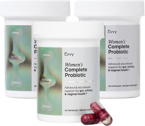Evvy Women's 3-in-1 Complete Probiotic I Daily Probiotic Supplement to Reduce Bloating I Supports Gut, Urinary & Vaginal Health | Includes Vaginal Probiotics for Feminine Care | 30 Day Supply in Saudi Arabia