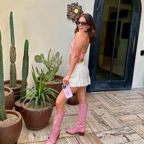 Alsoloveu Embroidery Cowboy Boot Women Heart Pattern Knee High Cowgirl Boot | Embroidered Cow Boy Boots, Chunky Heel Pull On Western Booties, Snip Toe Boots in Saudi Arabia