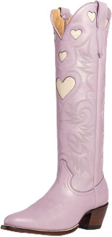 Alsoloveu Embroidery Cowboy Boot Women Heart Pattern Knee High Cowgirl Boot | Embroidered Cow Boy Boots, Chunky Heel Pull On Western Booties, Snip Toe Boots in Saudi Arabia