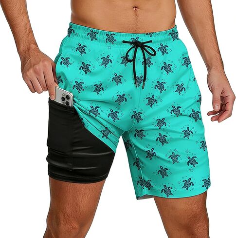 Men's Swim Trunks with Compression Liner Quick Dry Swimming Board Shorts Beach Swimwear in Saudi Arabia