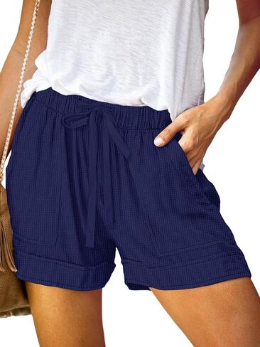Womens Shorts Drawstring Dressy Casual Elastic Waist Trendy Summer Athletic Comfy Ladies Cotton Shorts with Pockets in Saudi Arabia