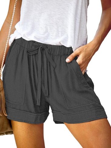 Womens Shorts Drawstring Dressy Casual Elastic Waist Trendy Summer Athletic Comfy Ladies Cotton Shorts with Pockets in Saudi Arabia