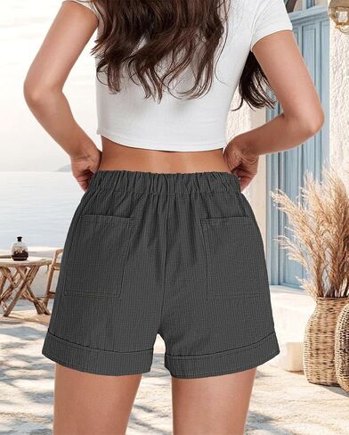 Womens Shorts Drawstring Dressy Casual Elastic Waist Trendy Summer Athletic Comfy Ladies Cotton Shorts with Pockets in Saudi Arabia