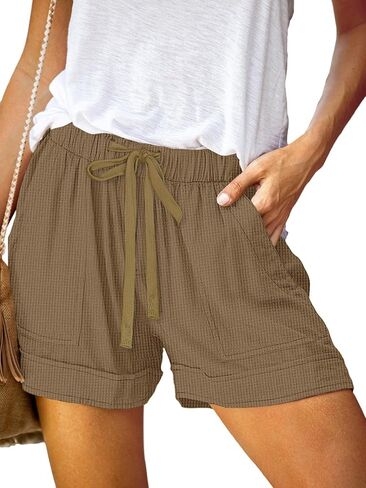 Womens Shorts Drawstring Dressy Casual Elastic Waist Trendy Summer Athletic Comfy Ladies Cotton Shorts with Pockets in Saudi Arabia