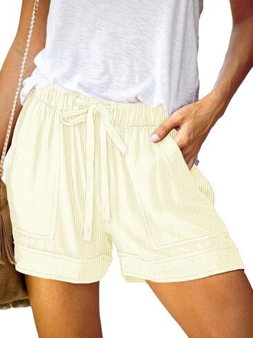 Womens Shorts Drawstring Dressy Casual Elastic Waist Trendy Summer Athletic Comfy Ladies Cotton Shorts with Pockets in Saudi Arabia