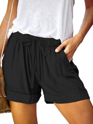 Womens Shorts Drawstring Dressy Casual Elastic Waist Trendy Summer Athletic Comfy Ladies Cotton Shorts with Pockets in Saudi Arabia