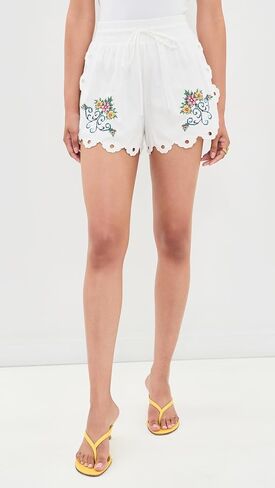 MOON RIVER Women's Scallop Floral Embroidered Shorts in Kuwait